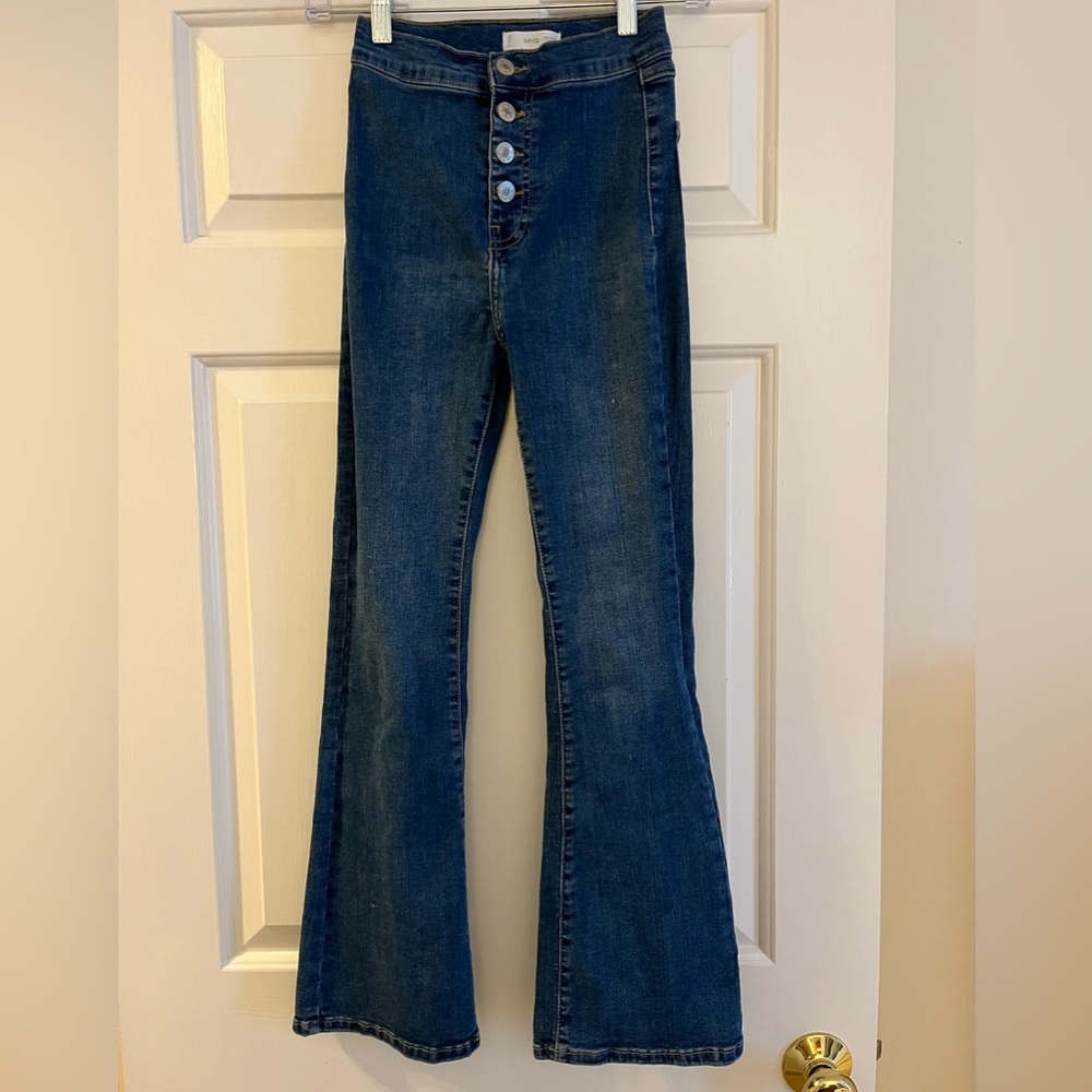 Mango Teen XS Button Fly High Rise Flare Jeans